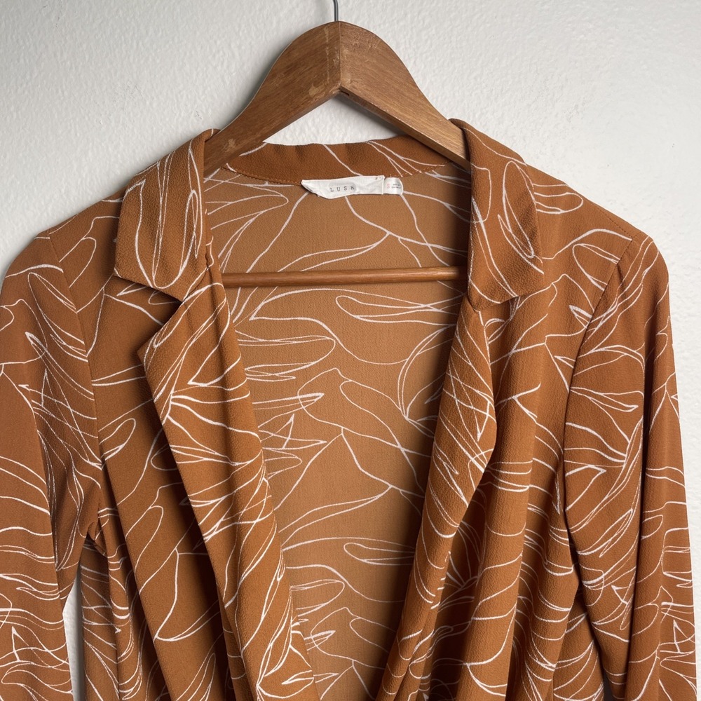 LUSH Women S Burnt Orange Surplice Blouse Boho Abstract Print Faux Wrap - Picture 8 of 14